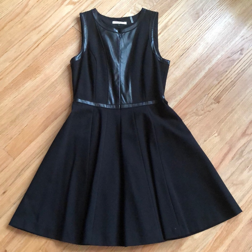 Rebecca Taylor Fit & Flare leather trimmed dress